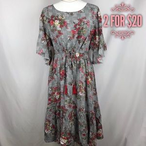 2 for $20/ Catch Stitch Gingham Floral Dress